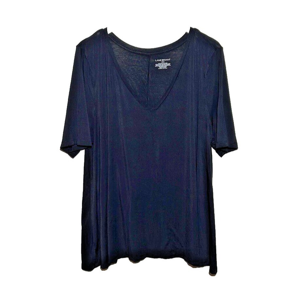 Lane Bryant - Women's 2X Blouse Black Stretch V Neck Tee Shirt - Picture 3 of 9